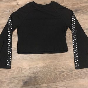 Ribbed Black Sweater with Pearls